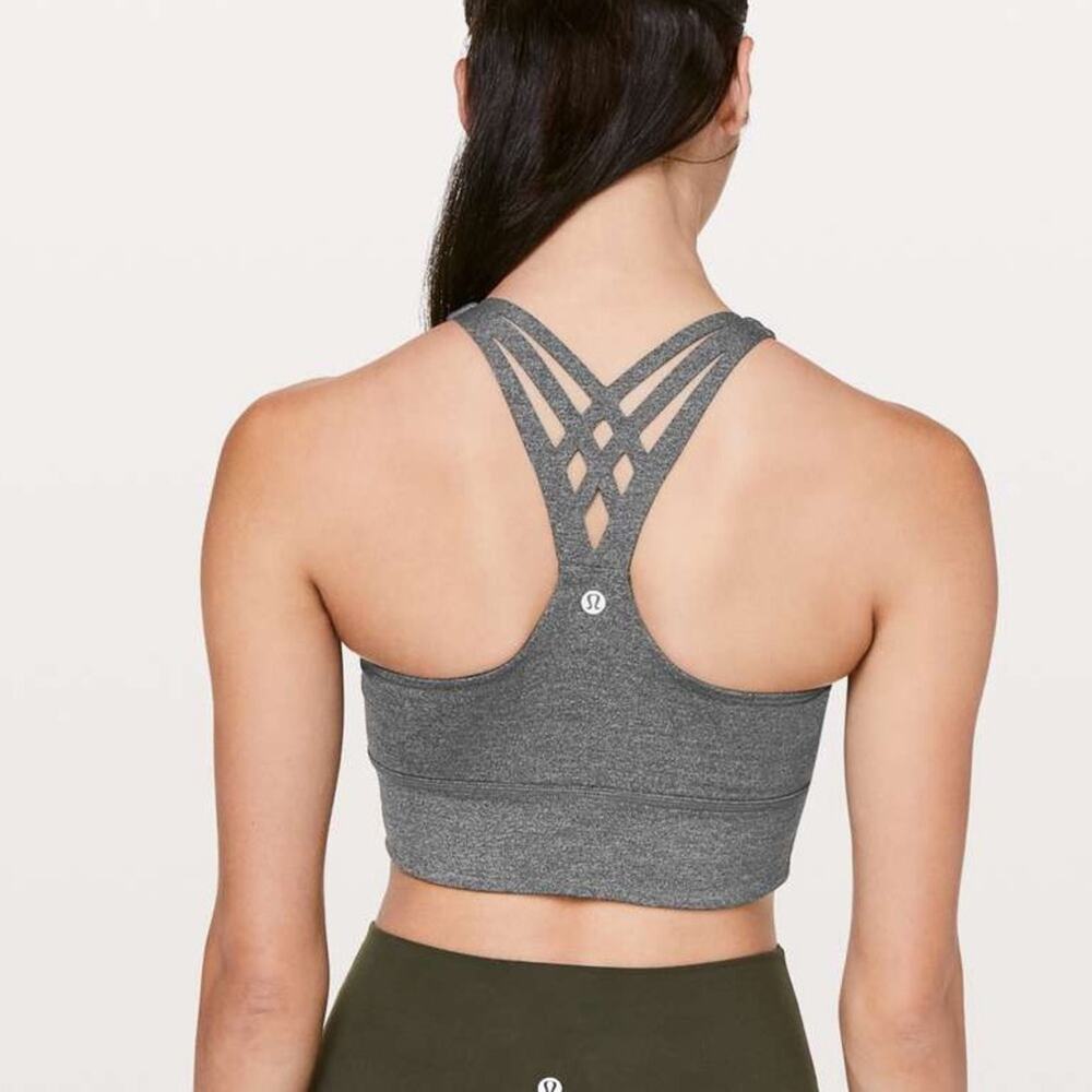 Lululemon Mind Over Miles Sports Bra Heathered Black Gray Strappy Size 2